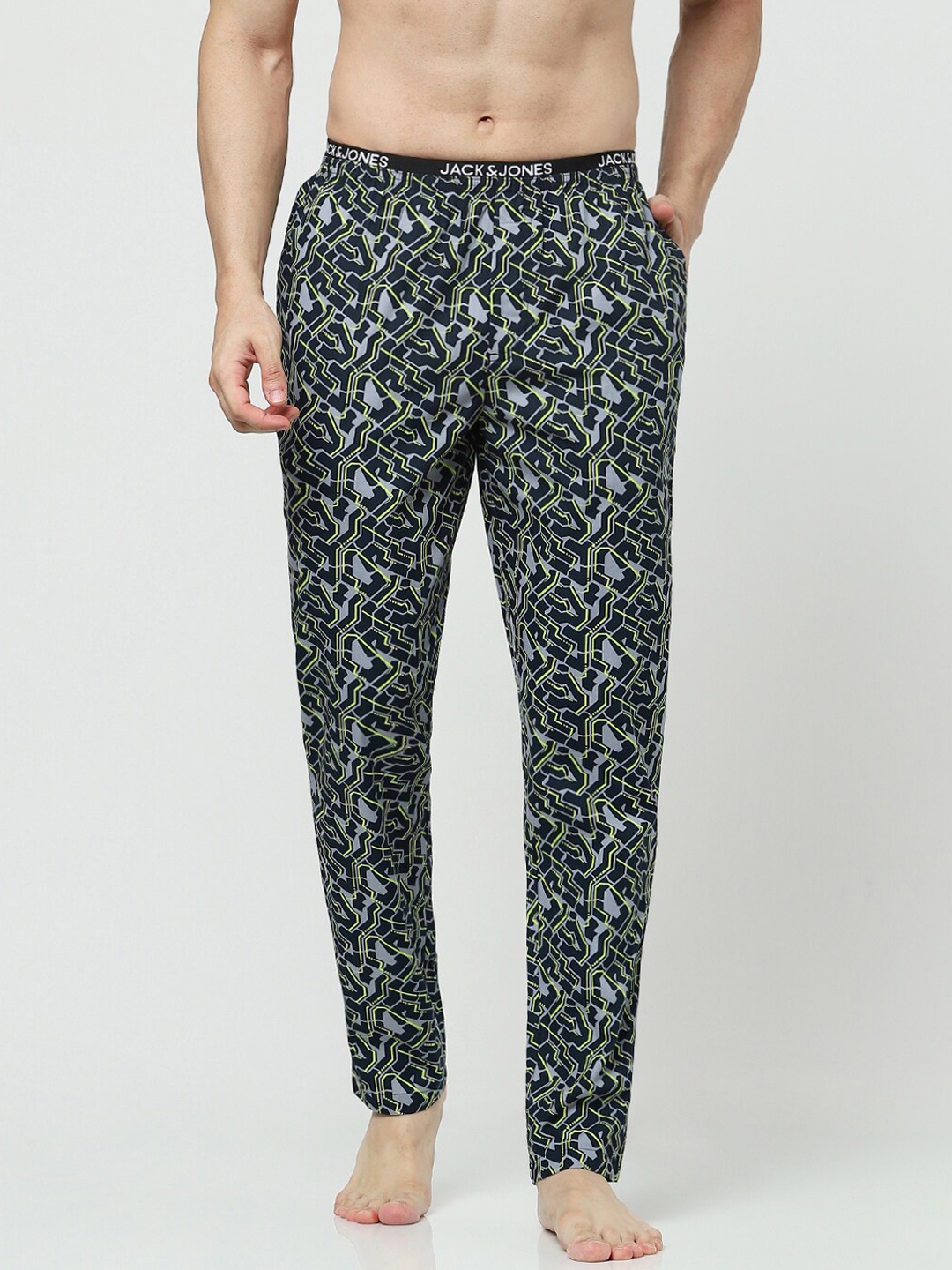 

Jack & Jones Men Blue & Grey Graphic Printed Lounge Pants