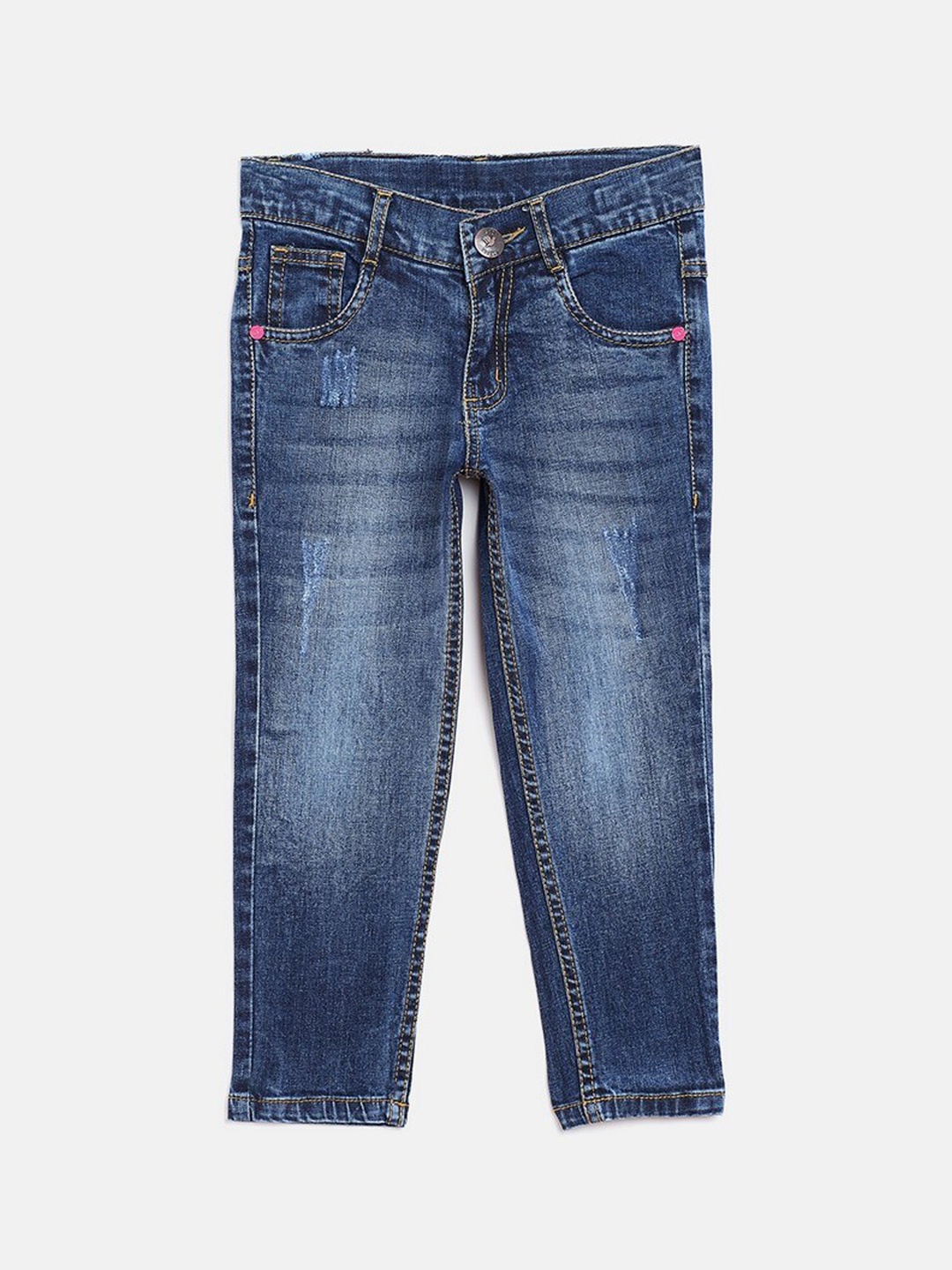 

612League Girls Blue Slim Fit Low Distress Light Fade Stretchable Jeans