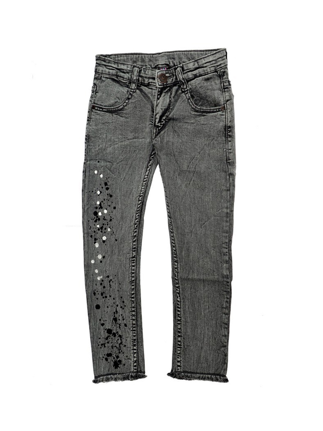 

612League Girls Grey Slim Fit Slash Knee Stretchable Jeans