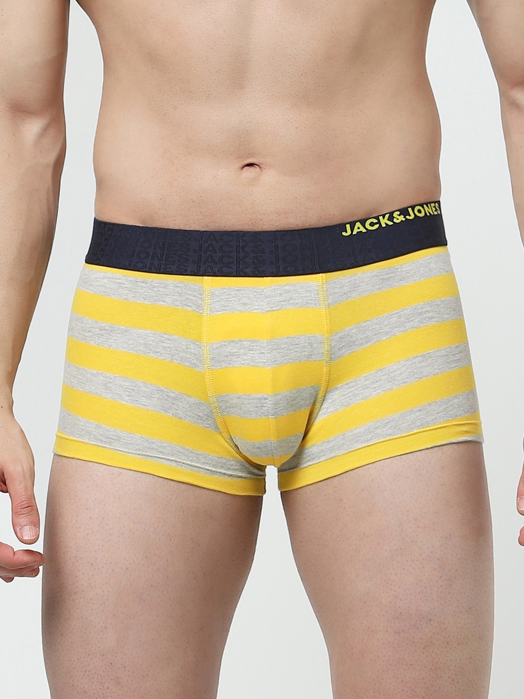 

Jack & Jones Men Yellow & Grey Striped Cotton Trunk