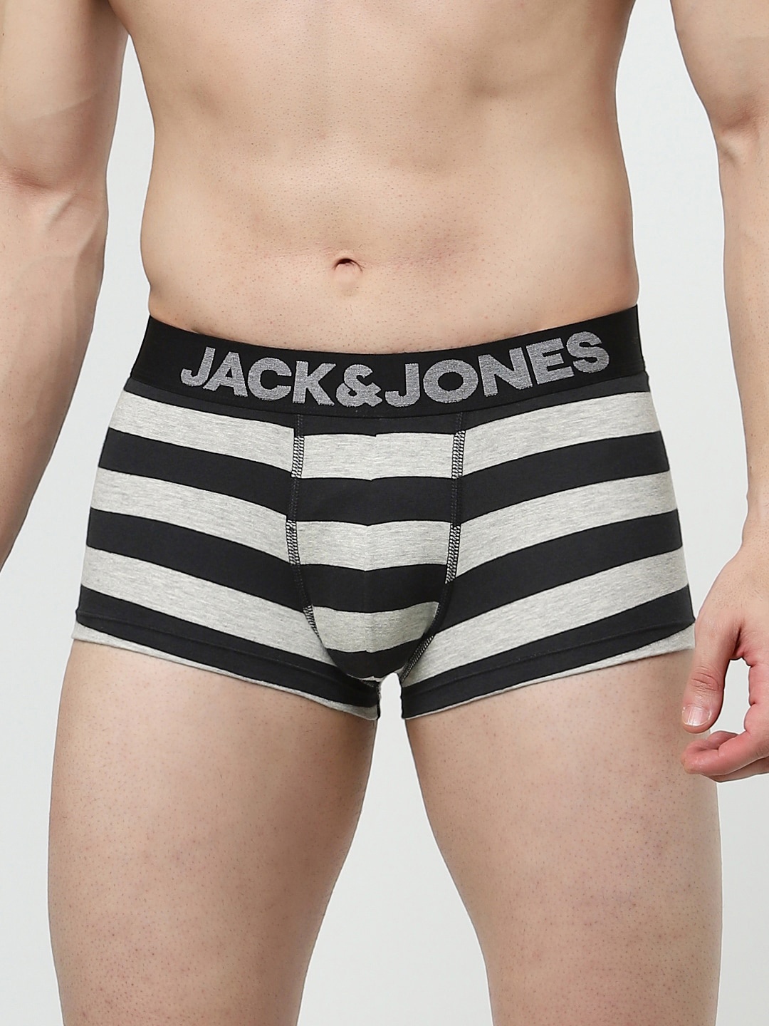 

Jack & Jones Men Black & White Striped Cotton Trunk