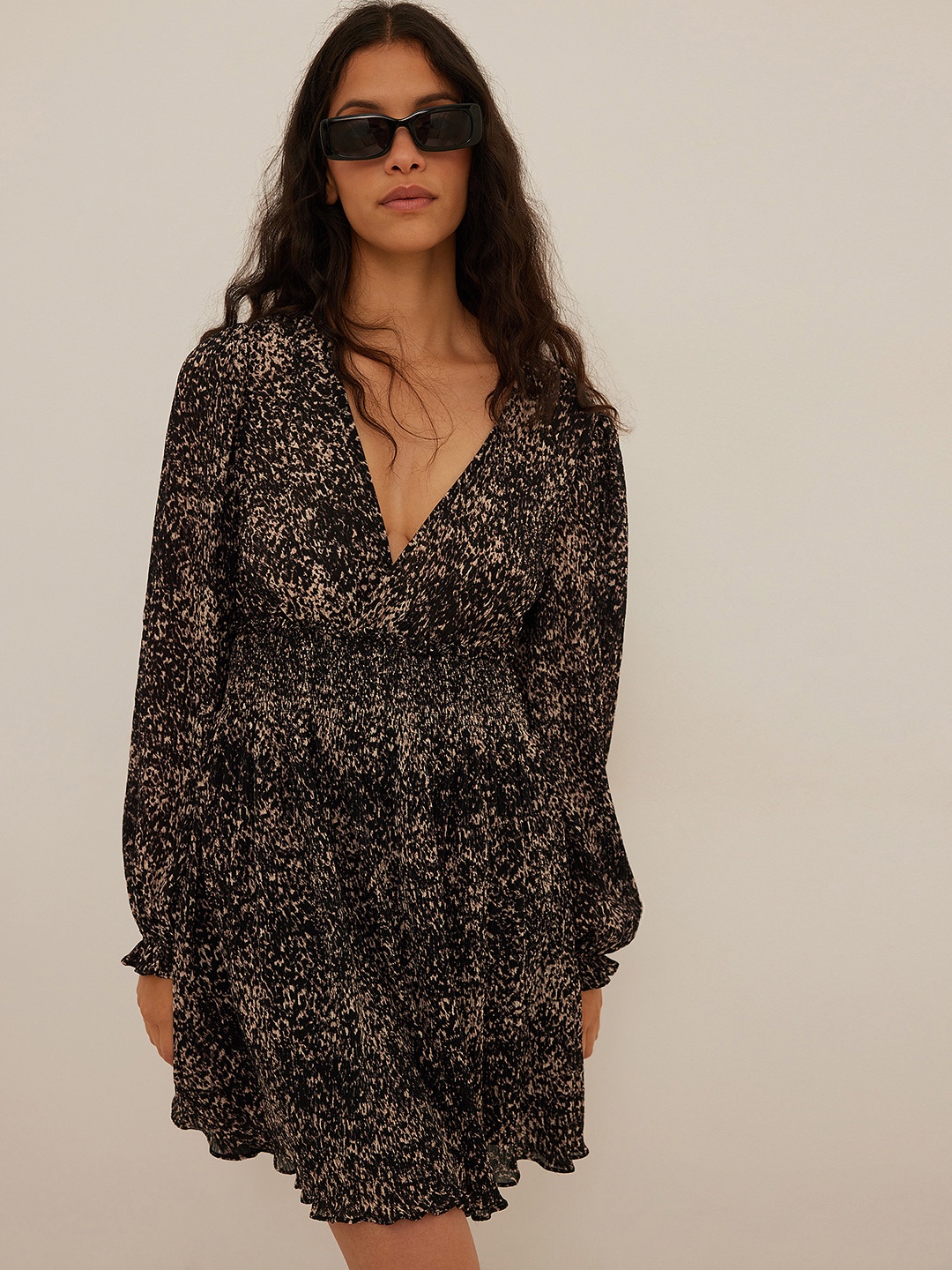

NA-KD Brown & Black Animal Print Smocked Fit & Flare Dress