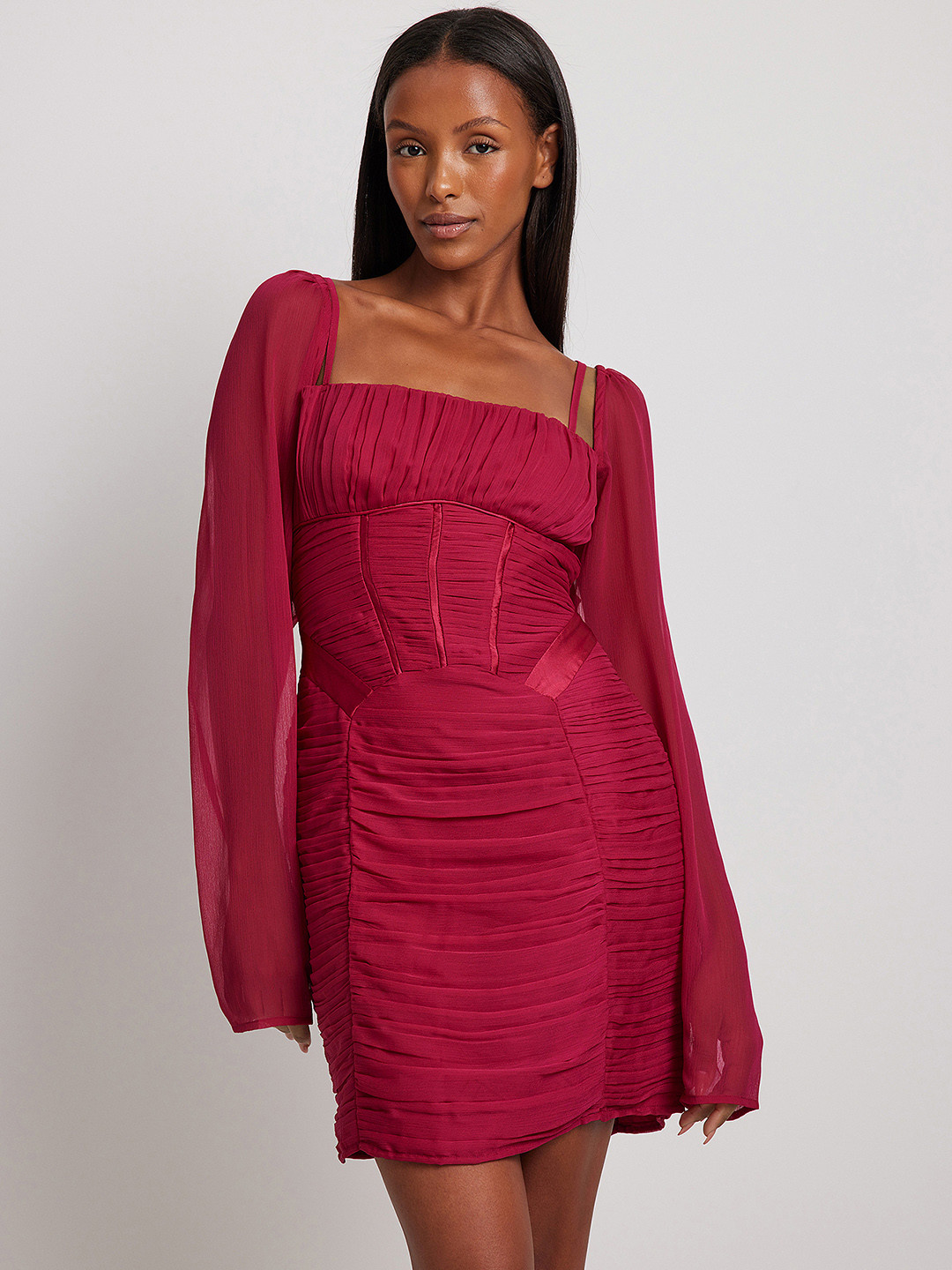 

NA-KD Women Pink Pleated Sheath Mini Dress