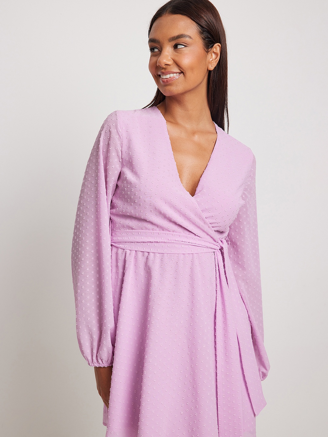 

NA-KD Lavender Dobby Wrap Mini Dress