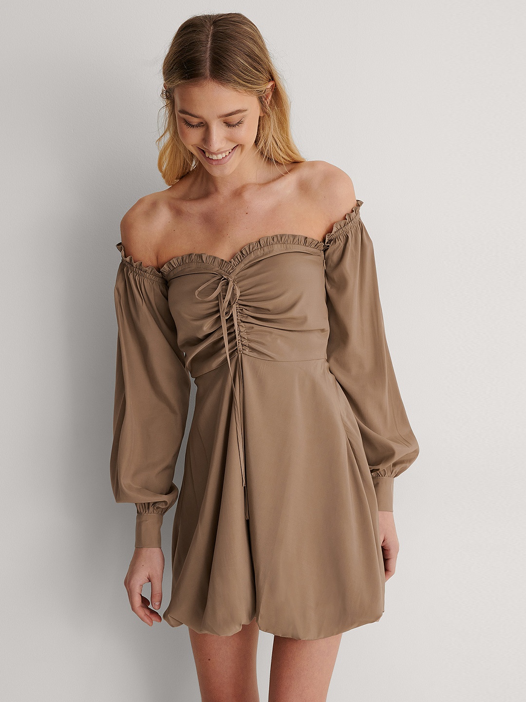 

NA-KD Brown Off-Shoulder A-Line Mini Dress