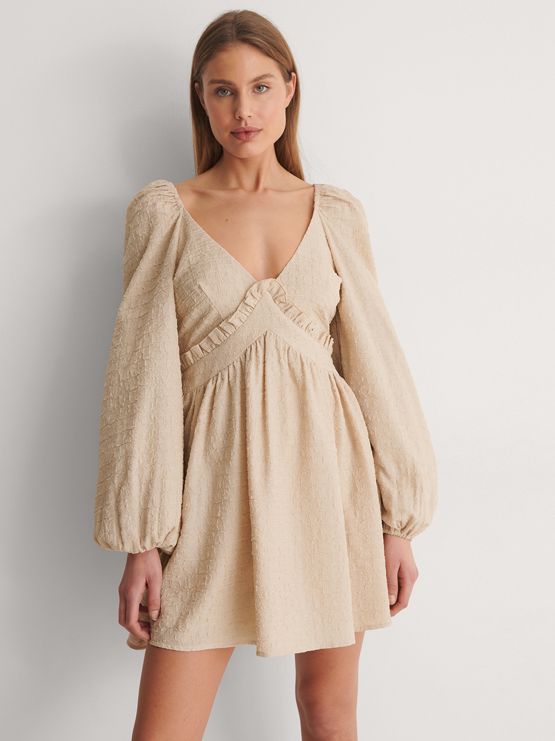 

NA-KD Women Beige V-Neck Mini A-Line Dress
