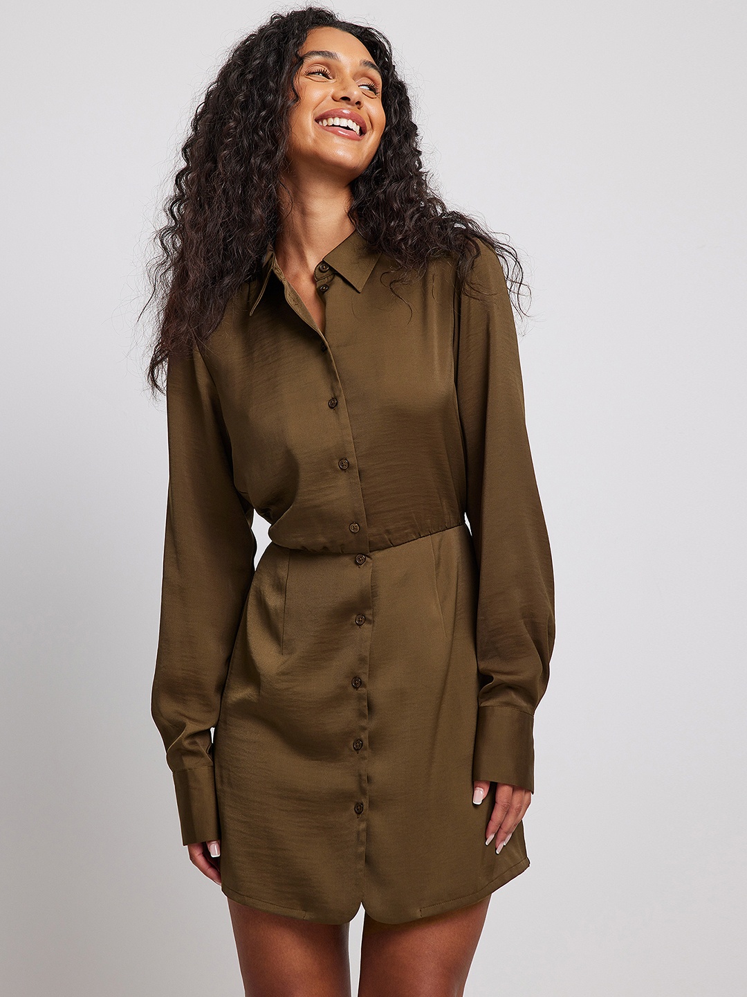

NA-KD Brown Collared Solid Shirt Dress