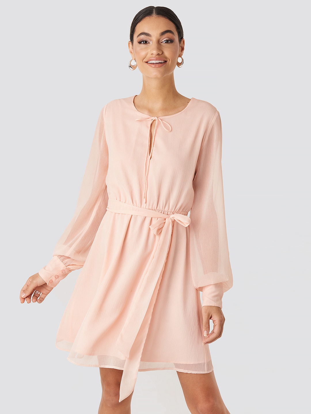 

NA-KD Pink Tie-Up Neck Dress