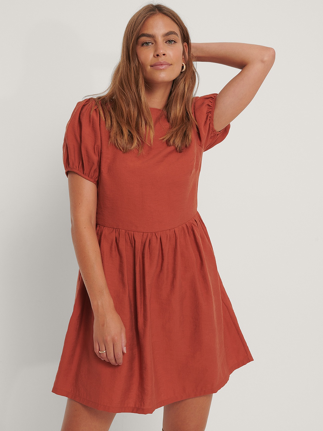

NA-KD Rust Orange Solid Fit & Flare Dress