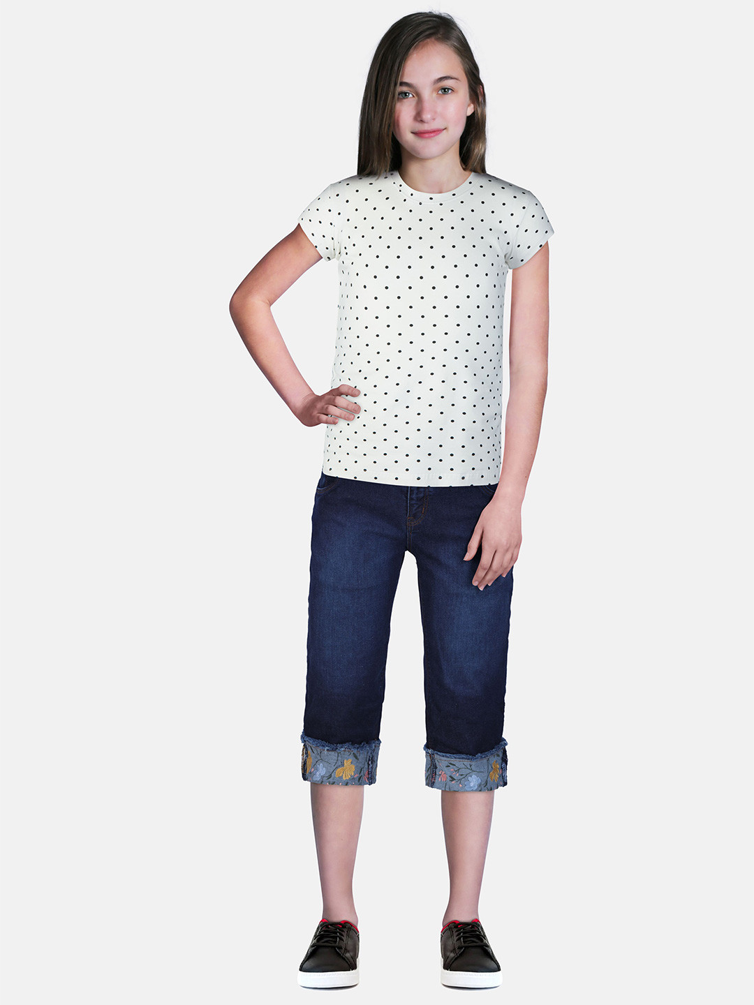 

Gini and Jony Girls Navy Blue Solid Capris