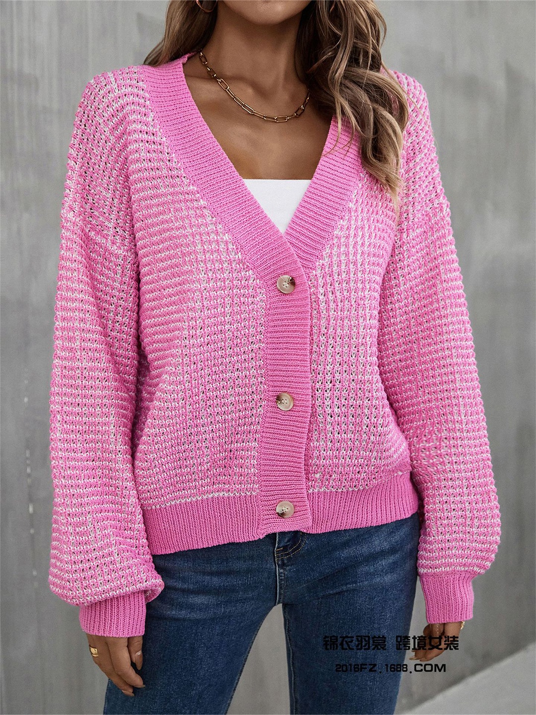 

BoStreet Women Pink Cable Knit Cardigan