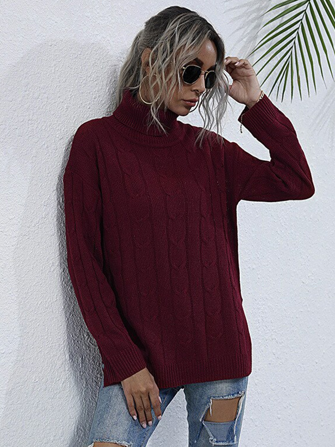 

StyleCast Women Maroon Cable Knit Pullover