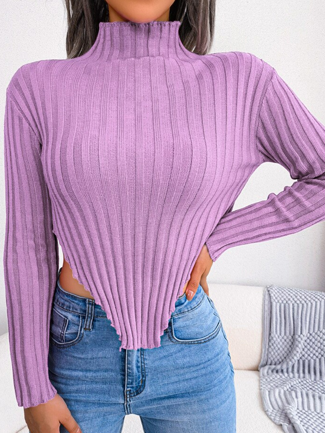 

BoStreet Women Purple Striped Striped Crop Pullover