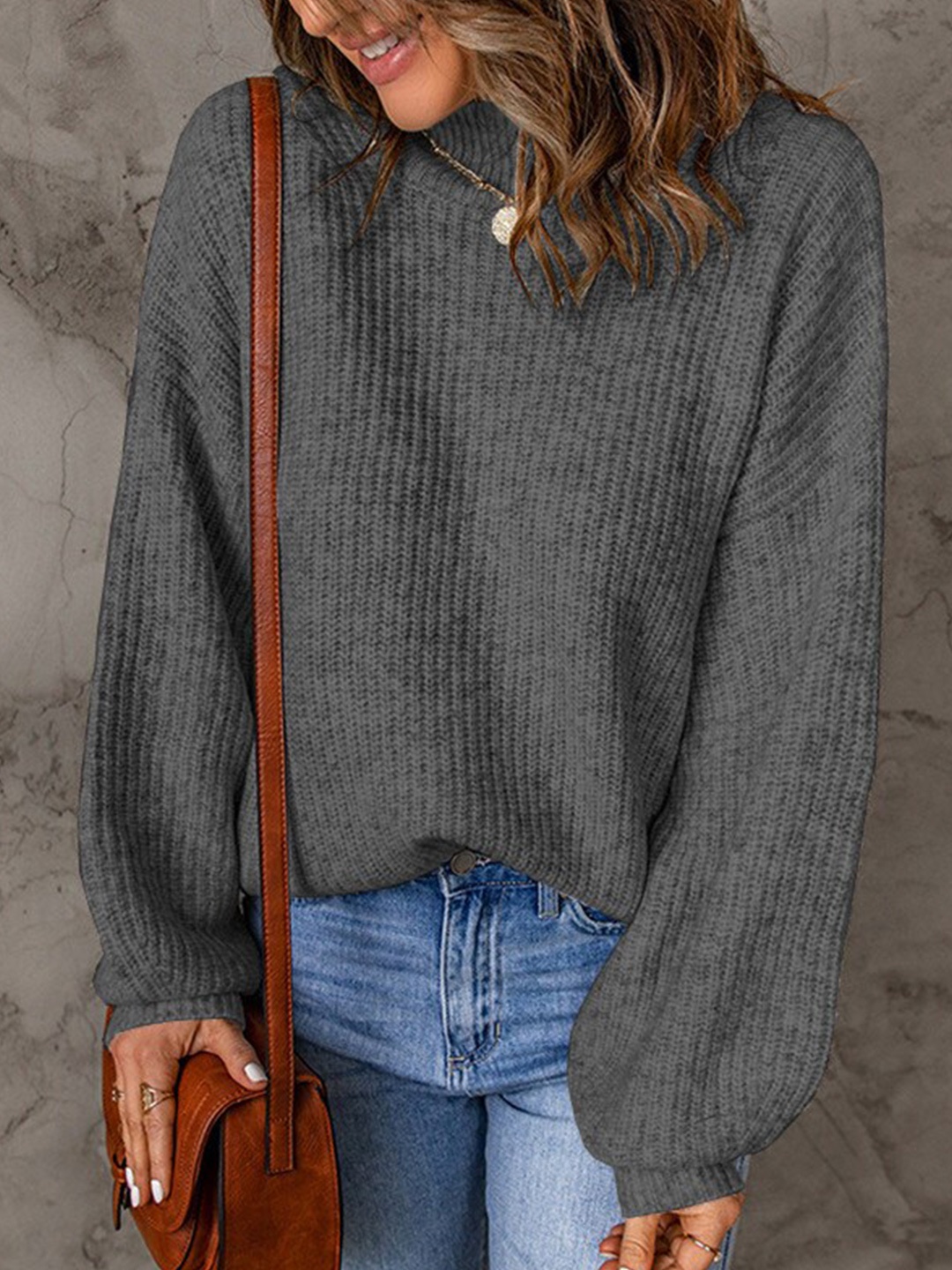 

StyleCast Women Grey Ribbed Pullover