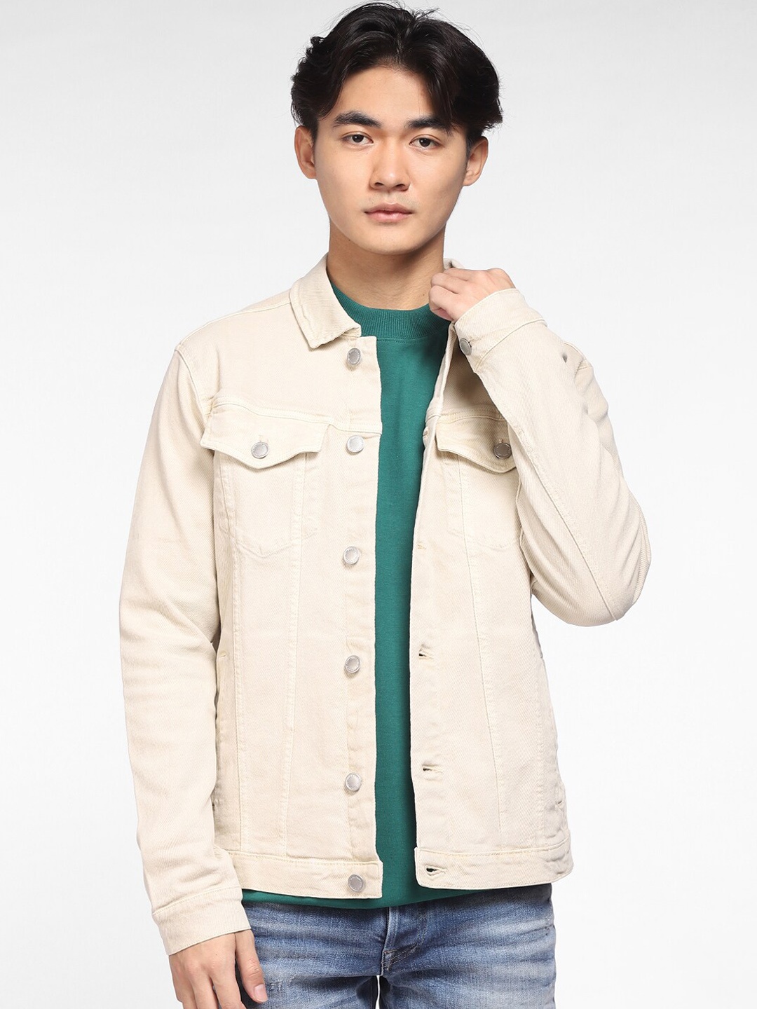 

Jack & Jones Men Beige Denim Jacket