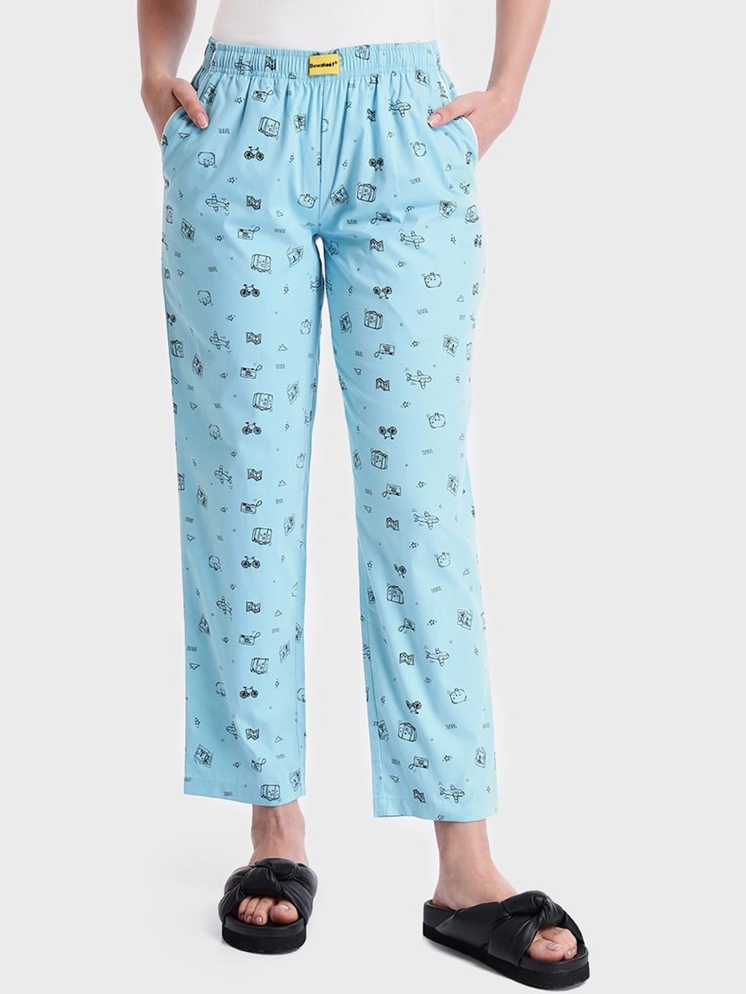

Bewakoof Women Graphic Printed Lounge Pants, Blue