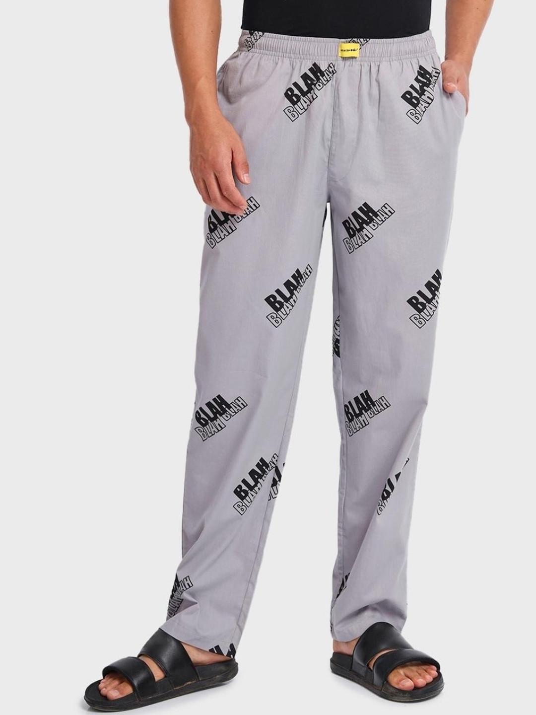 

Bewakoof Men Grey Typographic Print Lounge Pants