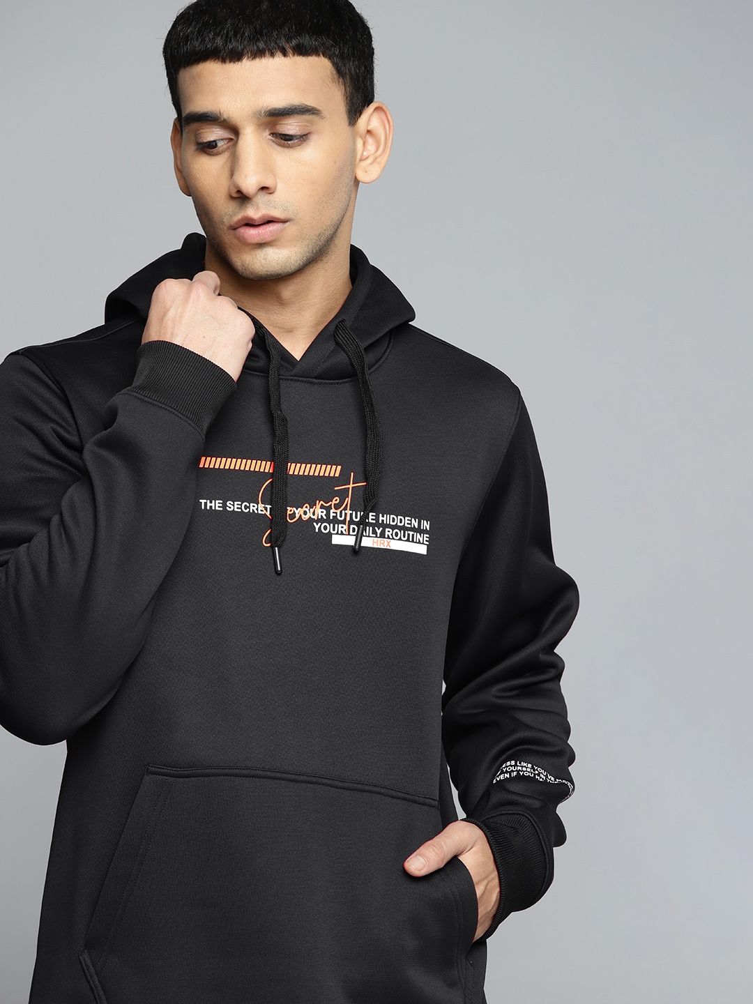 

HRX by Hrithik Roshan Men Printed Hooded Sweatshirt, Black