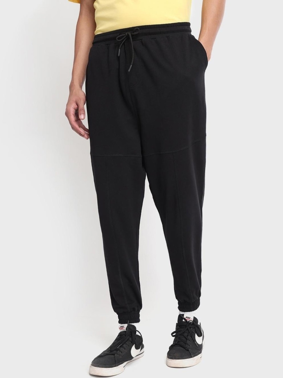 

Bewakoof Plus Men Plus Size Black Solid Cotton Joggers
