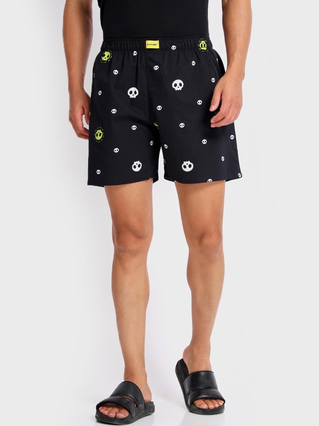 

Bewakoof Men Black & White Printed Pure Cotton Boxers