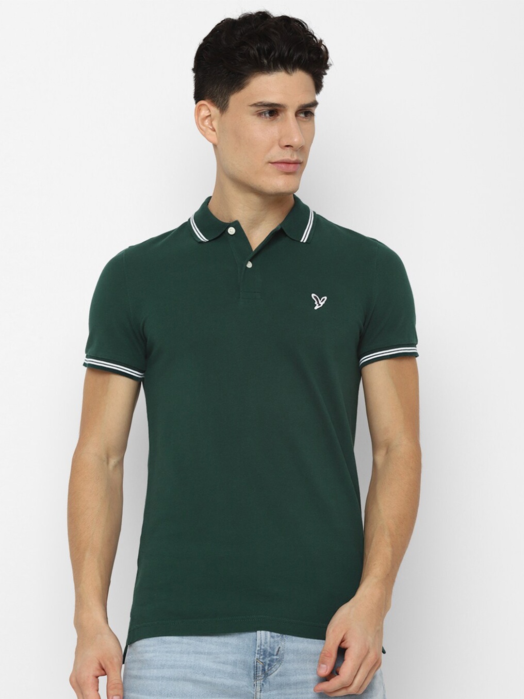 

AMERICAN EAGLE OUTFITTERS Men Green Polo Collar Slim Fit T-shirt