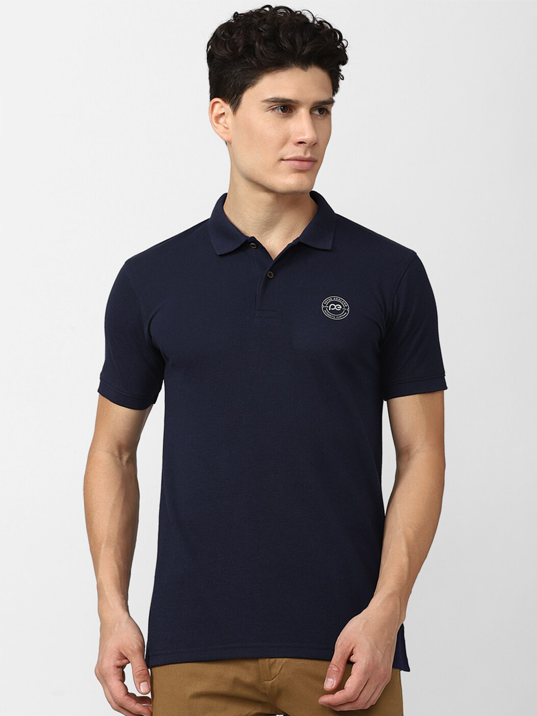 

Peter England Casuals Men Navy Blue Polo Collar Applique Slim Fit T-shirt