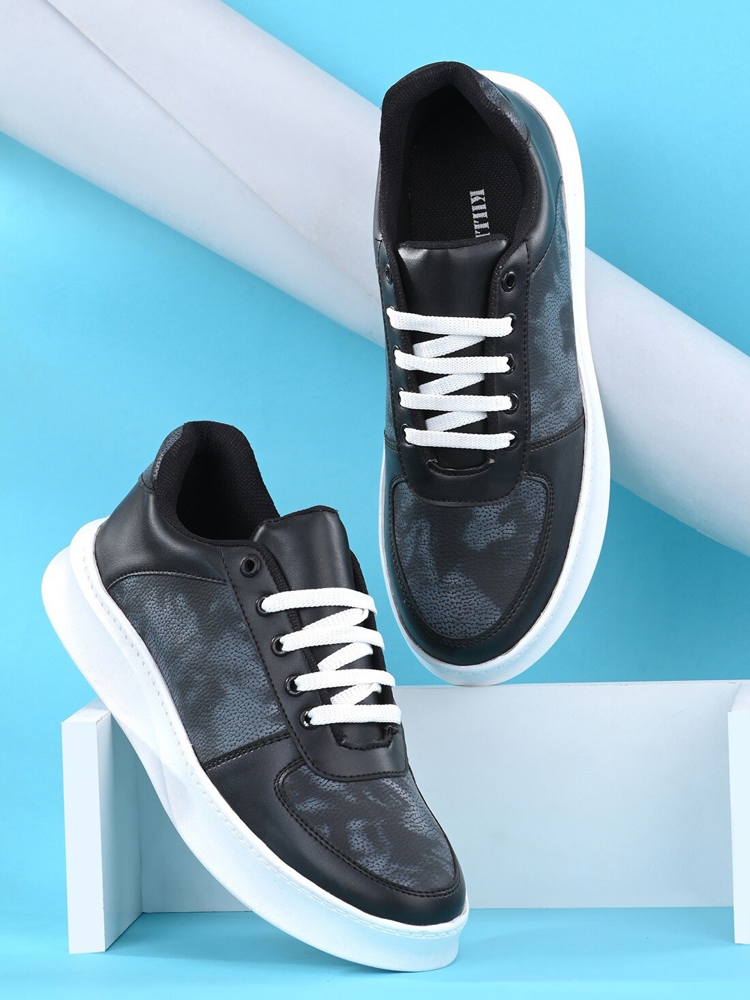 

Killer Men Black Printed Lightweight Mesh Lace Up Casual Sneakers