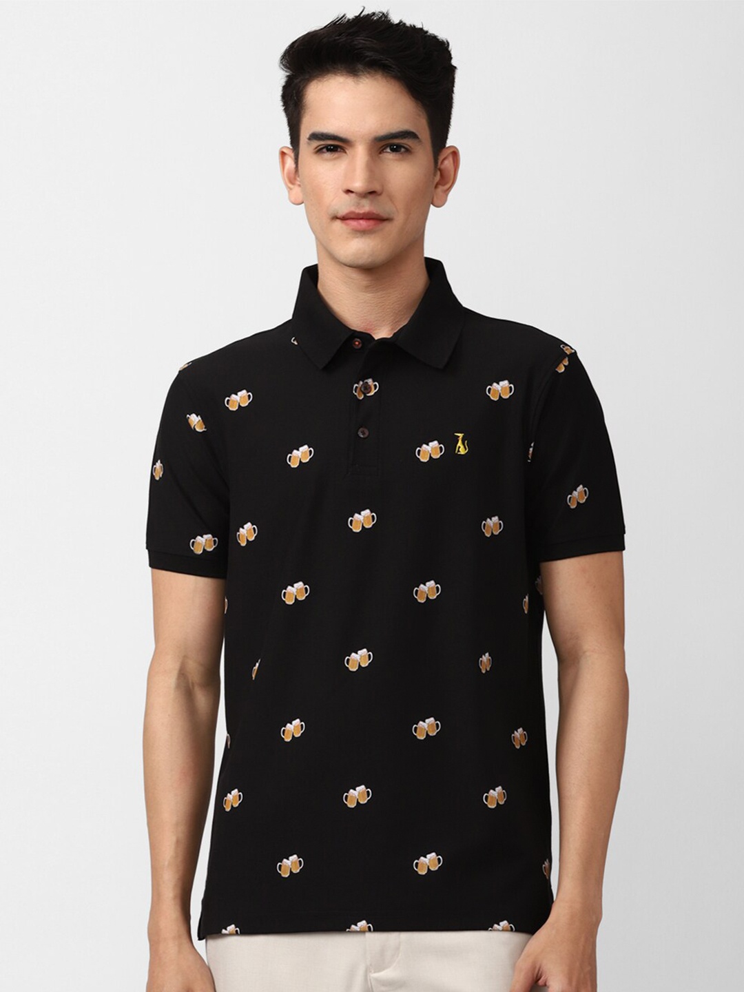 

SIMON CARTER LONDON Men Black Printed Polo Collar Slim Fit T-shirt