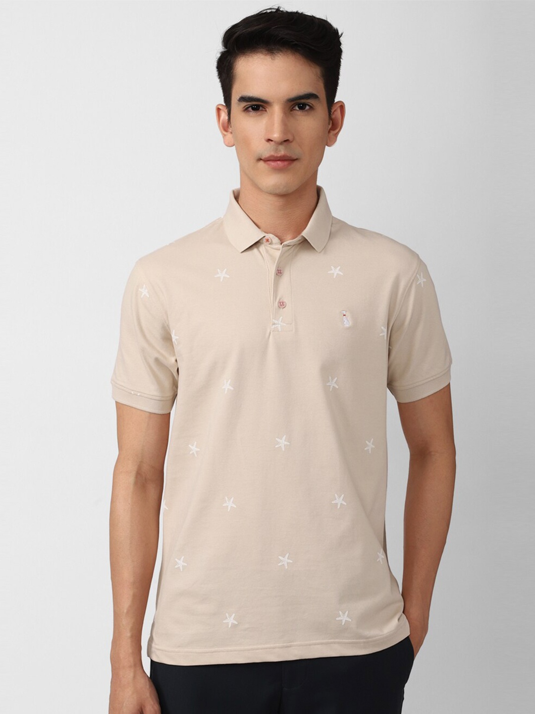 

SIMON CARTER LONDON Men Beige Printed Polo Collar Slim Fit T-shirt