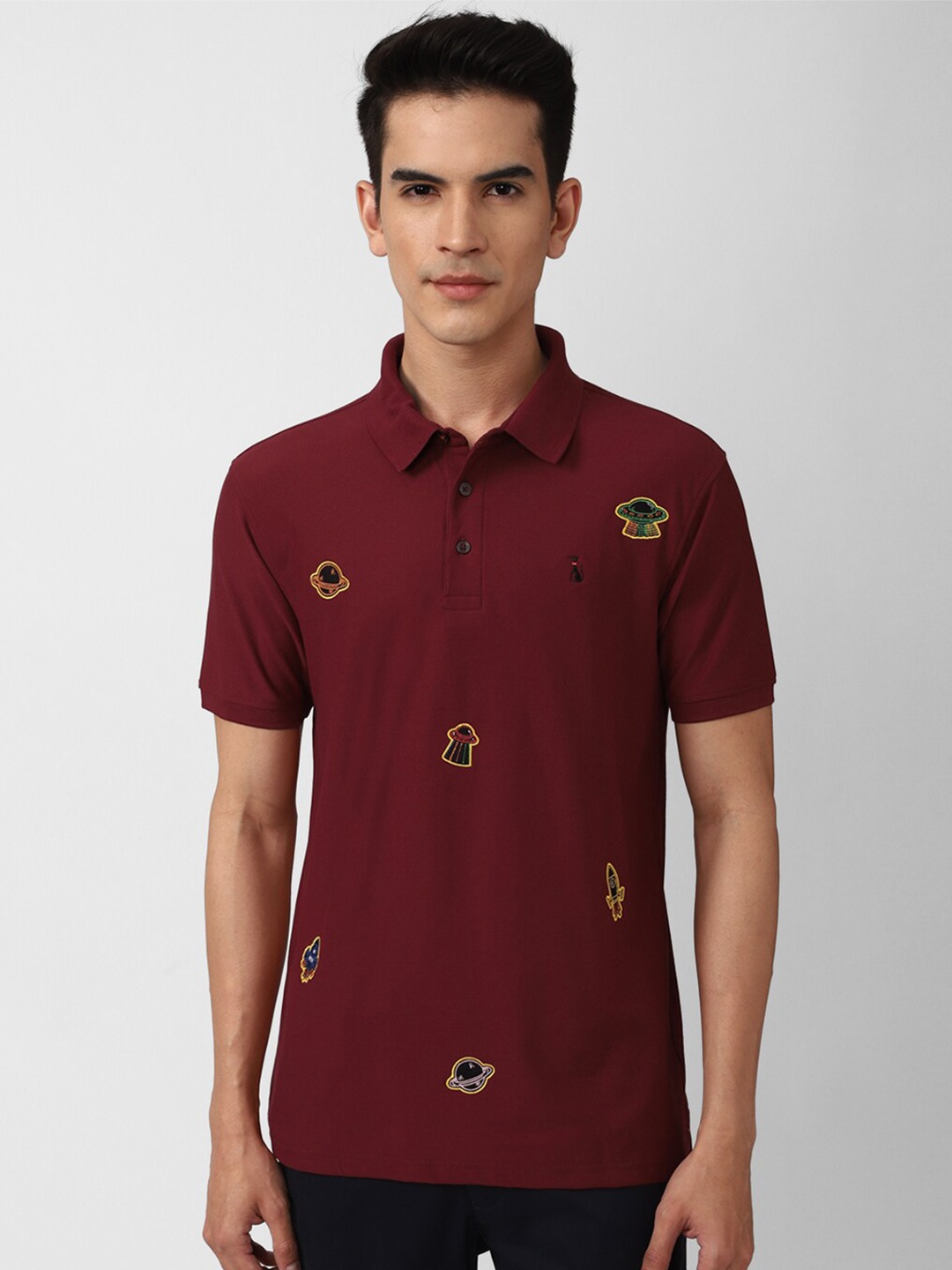 

SIMON CARTER LONDON Men Maroon Polo Collar Slim Fit Cotton T-shirt