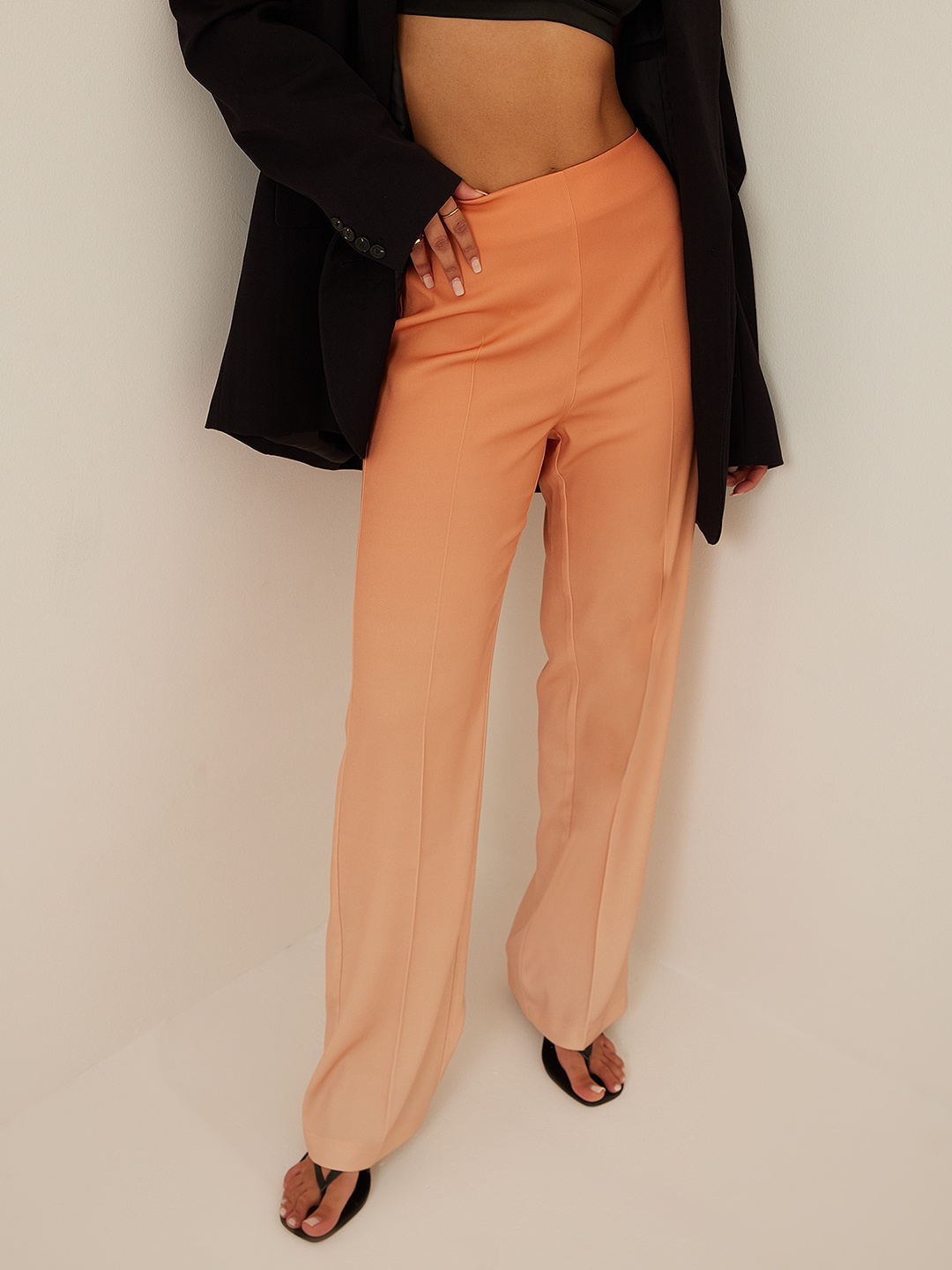 

NA-KD Women Peach-Coloured Flared High-Rise Trousers