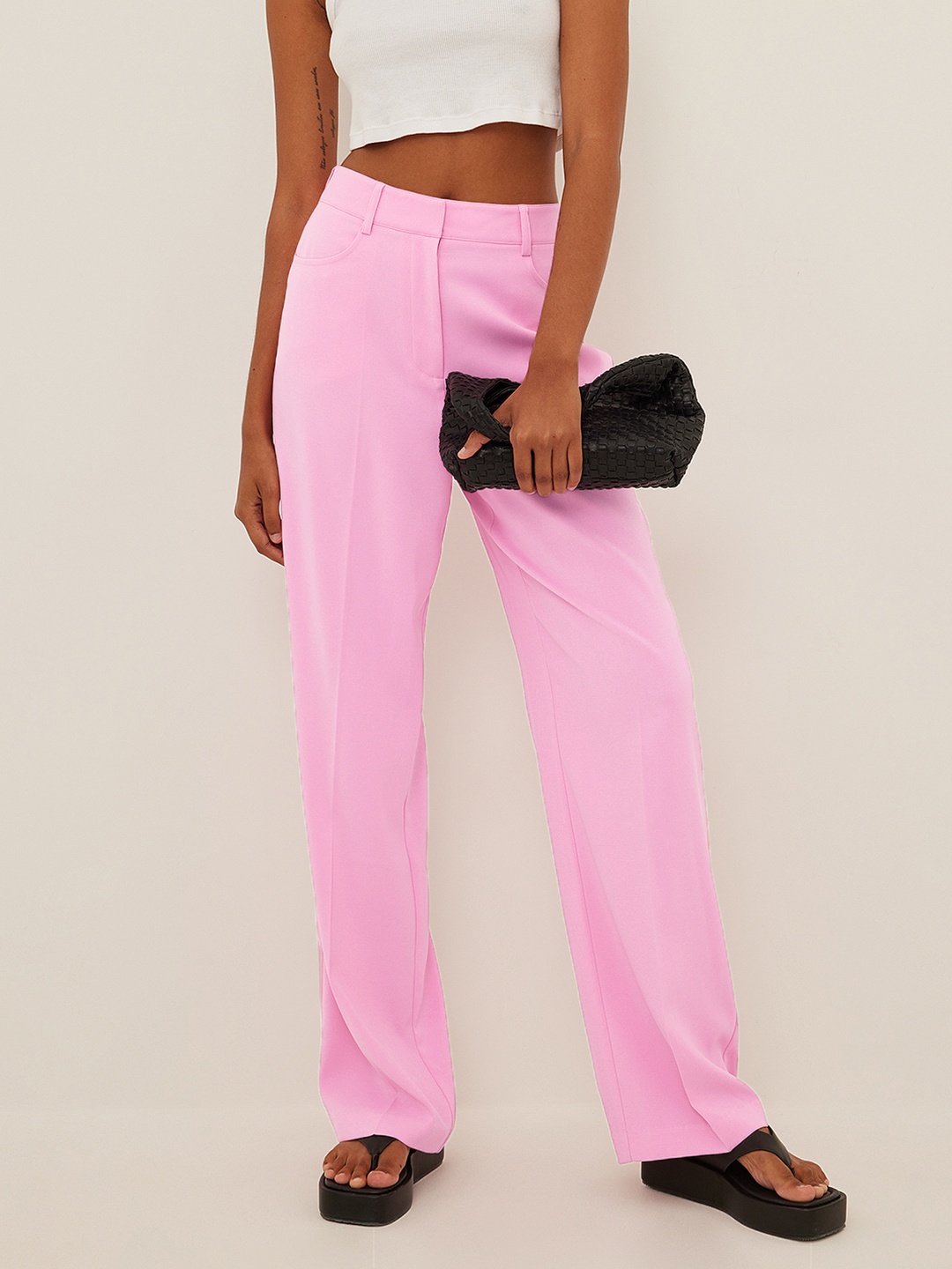 

NA-KD Women Pink High-Rise Wide Leg Trousers