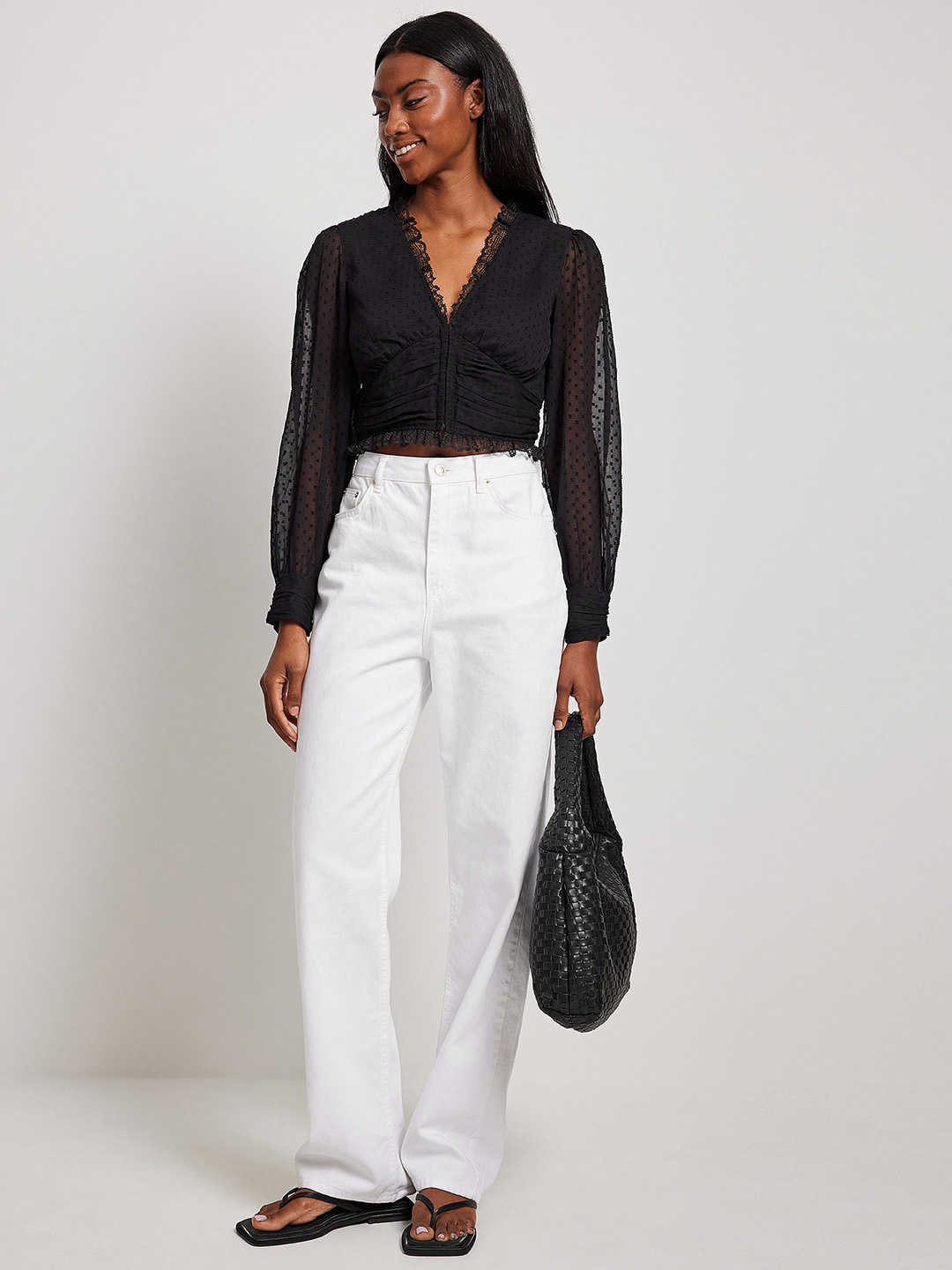 

NA-KD Black Solid Wrap Top