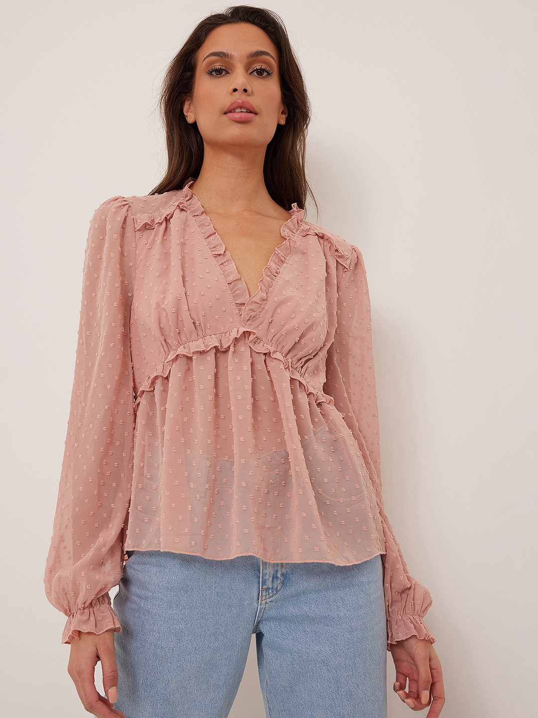 

NA-KD Dusty Rose Pink Dobby Weave Empire Top
