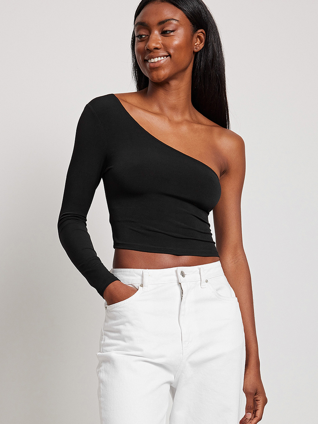

NA-KD Women Black Off-Shoulder Crop Top