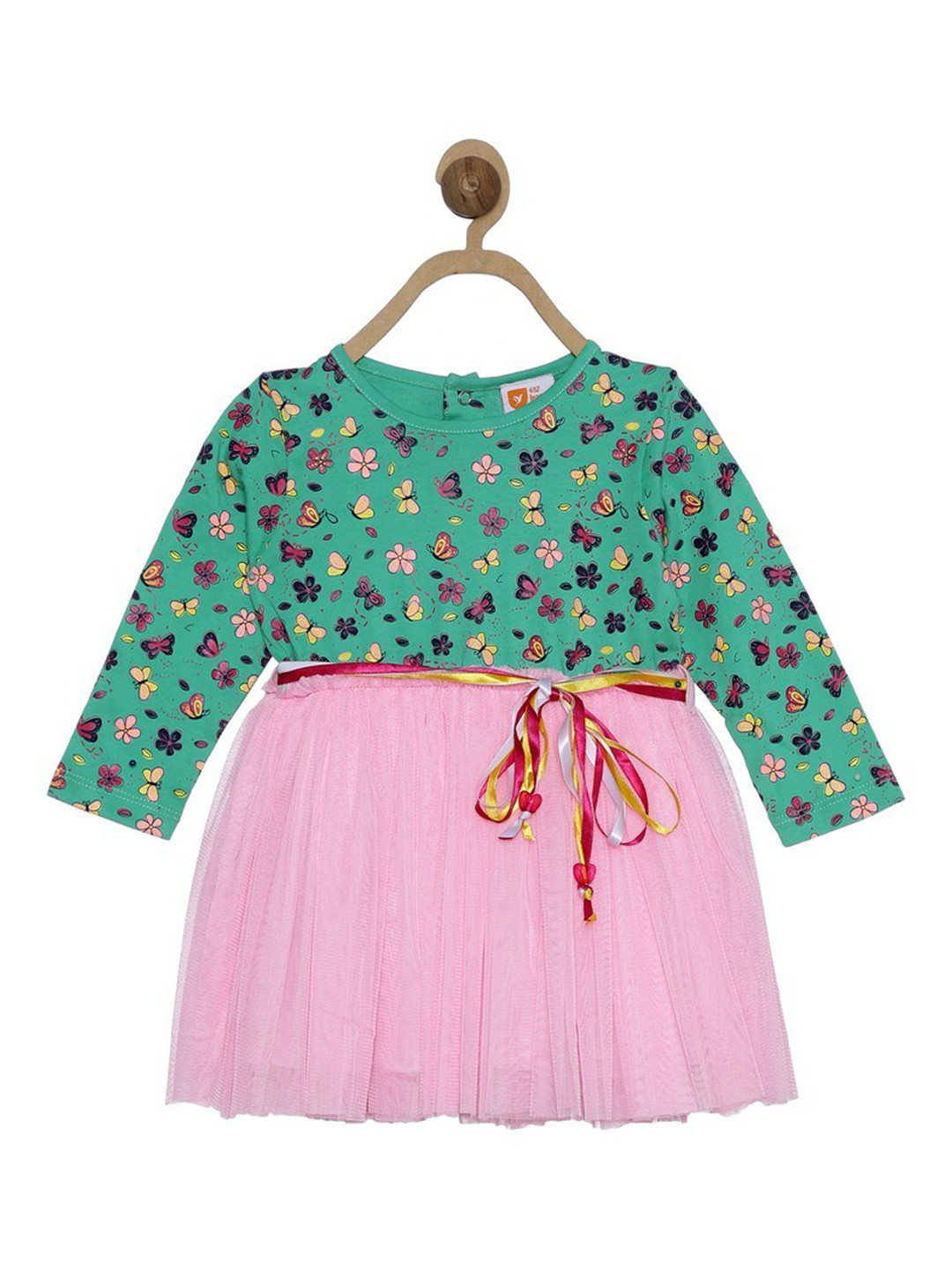 

612League Girls Pink & Green Floral Cotton Dress