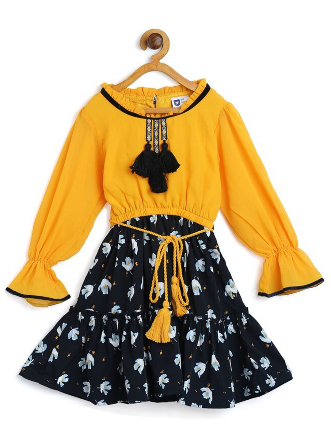 

612League Girls Yellow Floral Polyester Dress