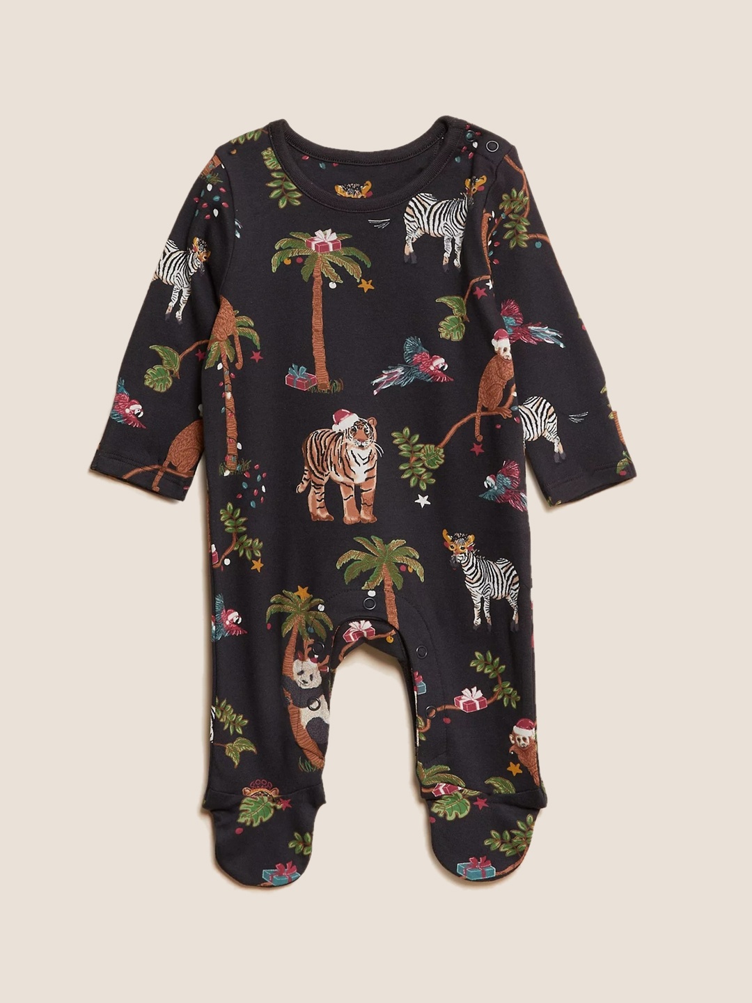 

Marks & Spencer Infants Navy Blue & Green Printed Pure Cotton Sleepsuit