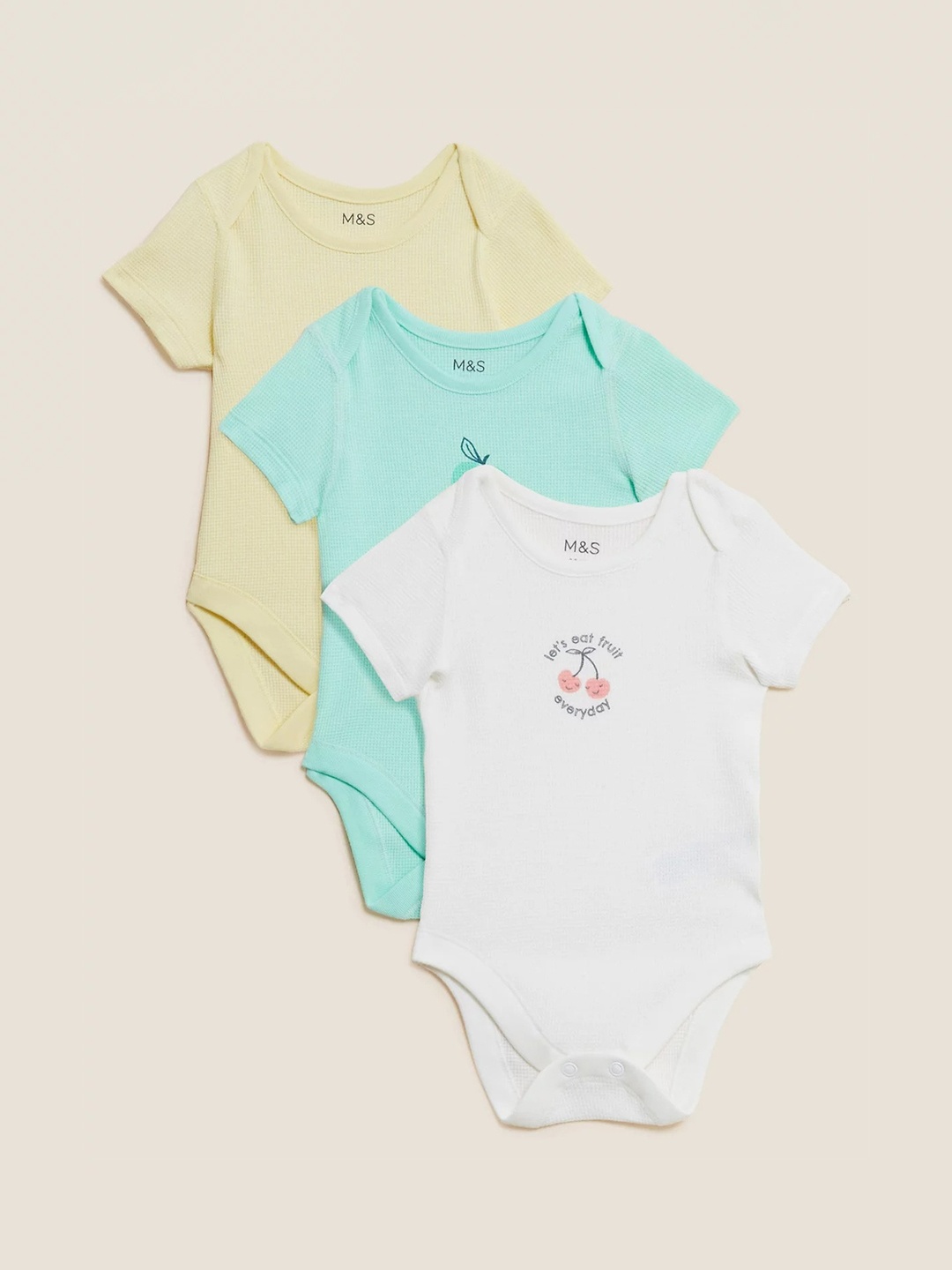 

Marks & Spencer Kids Pack Of 3 Printed cotton Bodysuits, White
