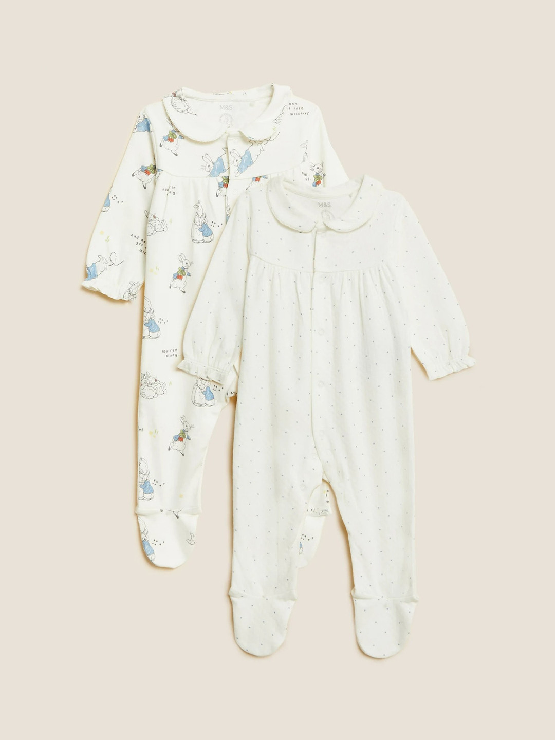 

Marks & Spencer Girls Pack of 2 Cream & White Printed Cotton Sleepsuits