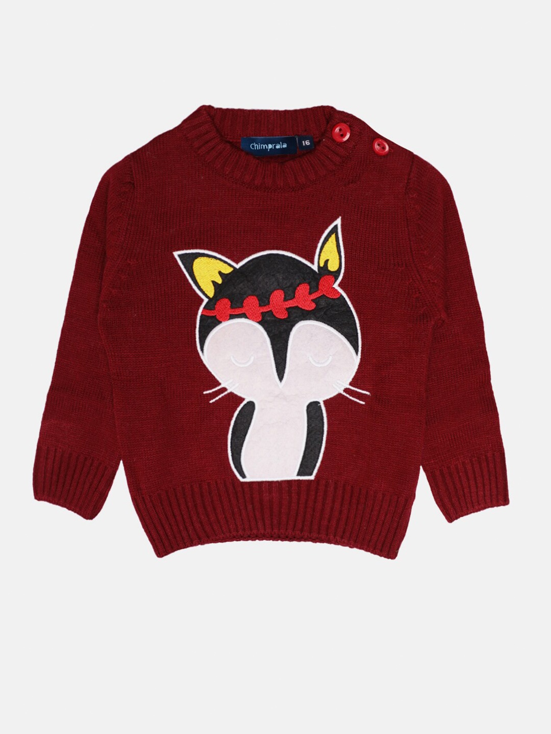 

CHIMPRALA Boys Maroon & White Printed Woolen Pullover