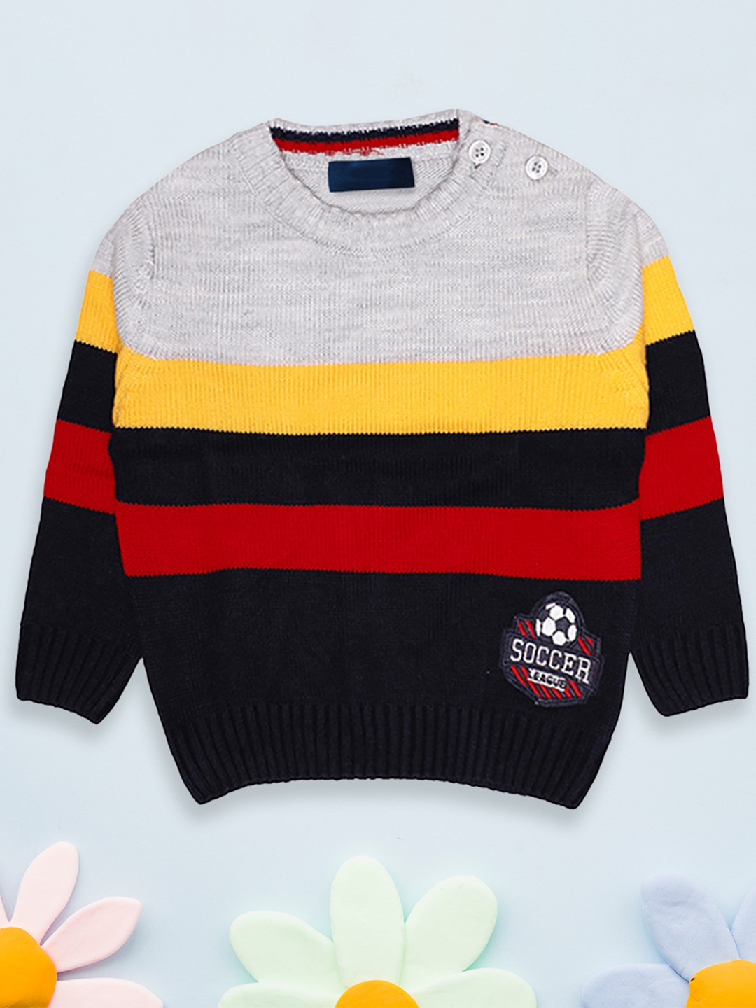 

CHIMPRALA Boys Grey & Blue Striped Wool Pullover