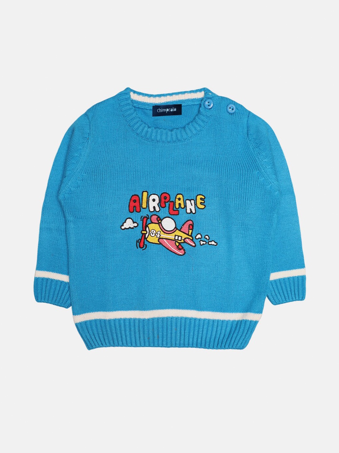 CHIMPRALA Boys Blue & Red Typography Printed Pullover