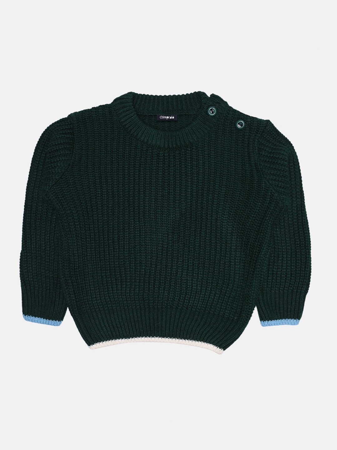 

CHIMPRALA Girls Bottle Green Ribbed Pullover