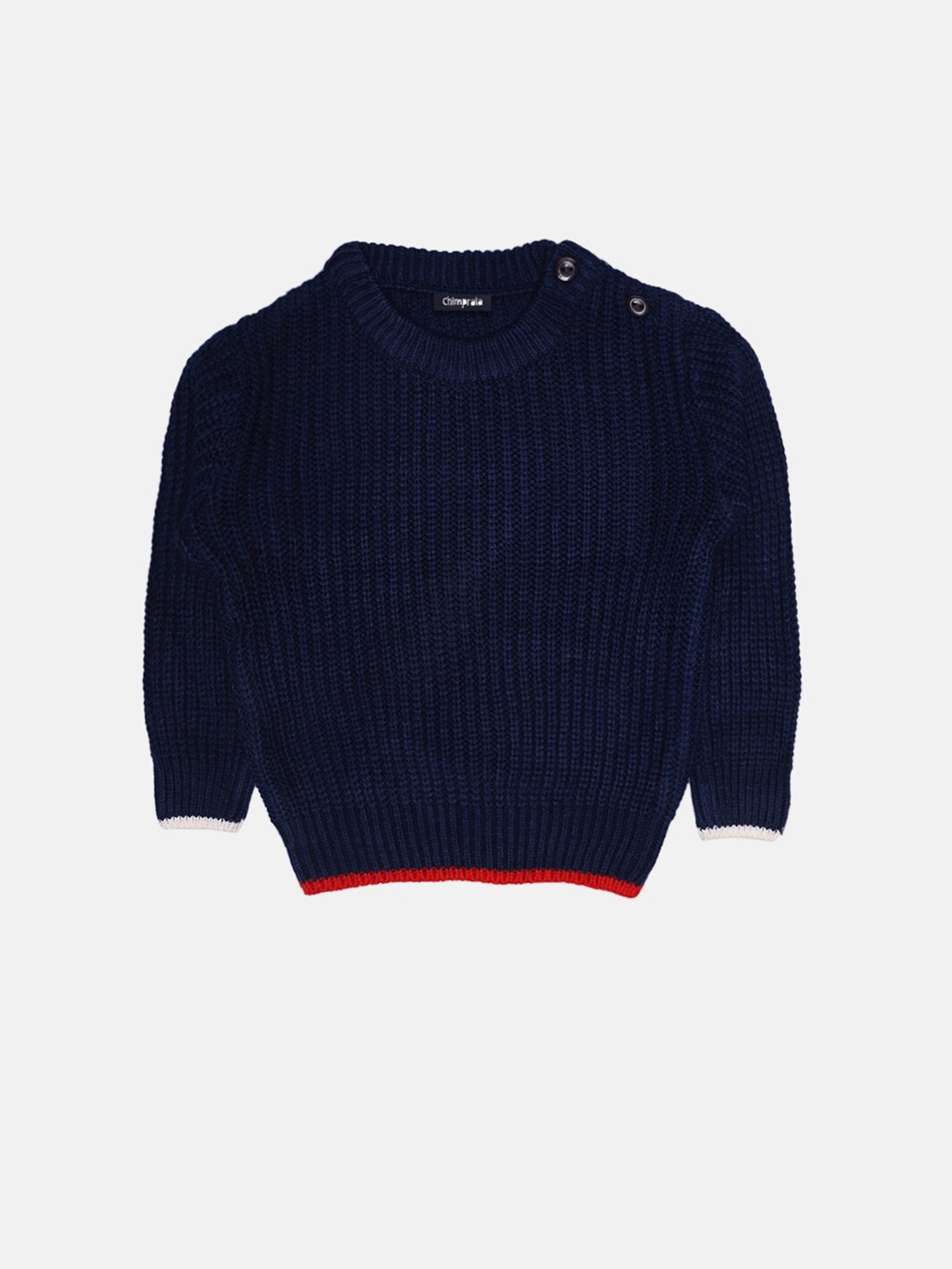 

CHIMPRALA Boys Navy Blue & Red Striped Striped Pullover