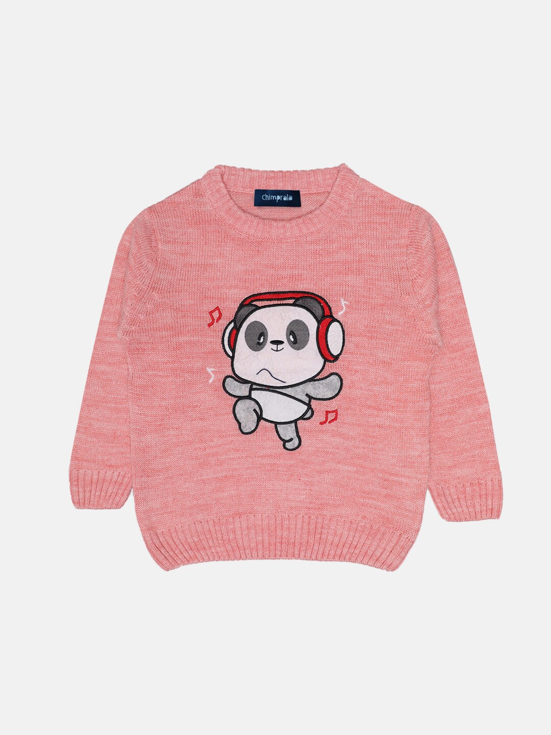

CHIMPRALA Girls Peach-Coloured & White Printed Pullover