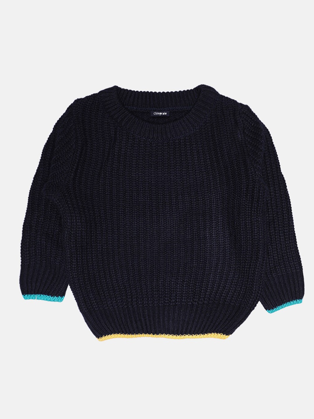 

CHIMPRALA Boys Black & Yellow Ribbed Wool Pullover