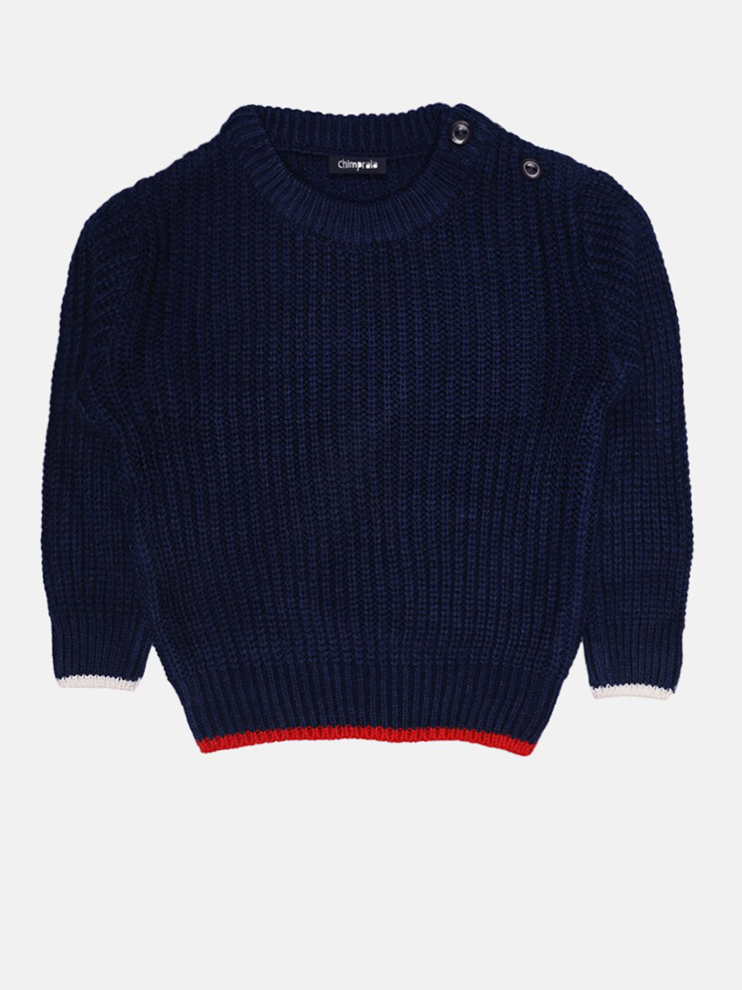 

CHIMPRALA Girls Blue & Red Ribbed Pullover