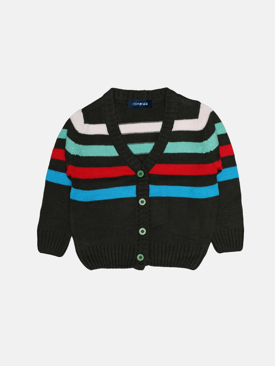 

CHIMPRALA Girls Black & White Striped Striped Cardigan