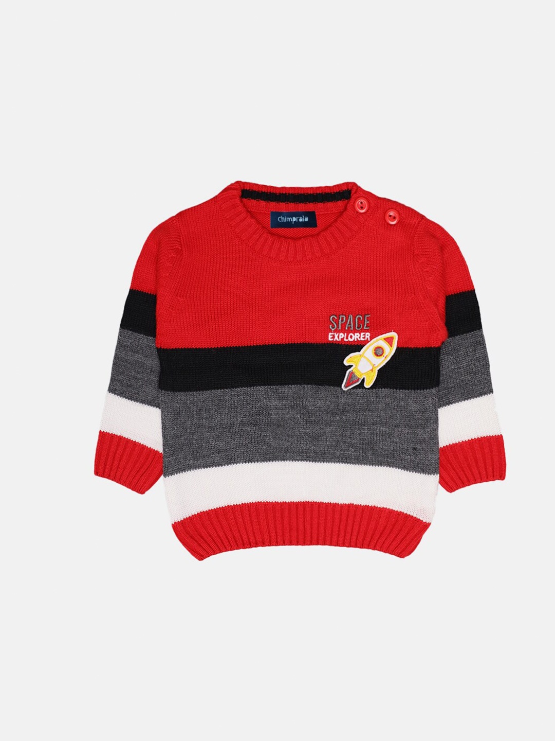 

CHIMPRALA Boys Red & Off White Striped Woolen Pullover